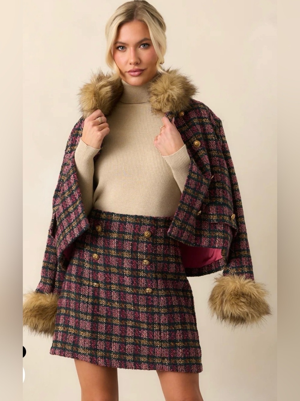 Prosperina GARDNER MULTI Plaid Button-Front Mini Skirt
